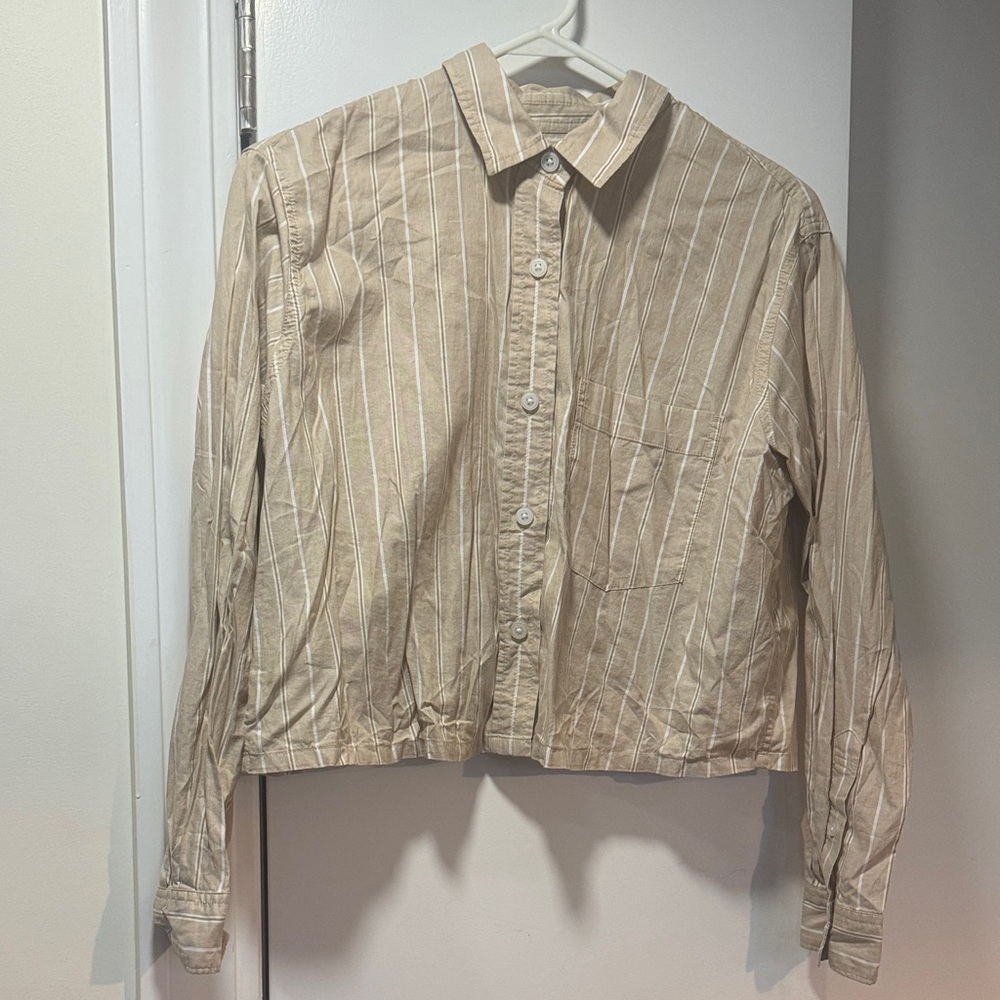 Everlane Beige and White Striped Cotton Shirt